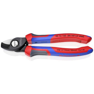 Due tronchesi Knipex rossi e blu con l'iscrizione '95 12 165 (non tagliare acciaio)', adatti per rame e alluminio.