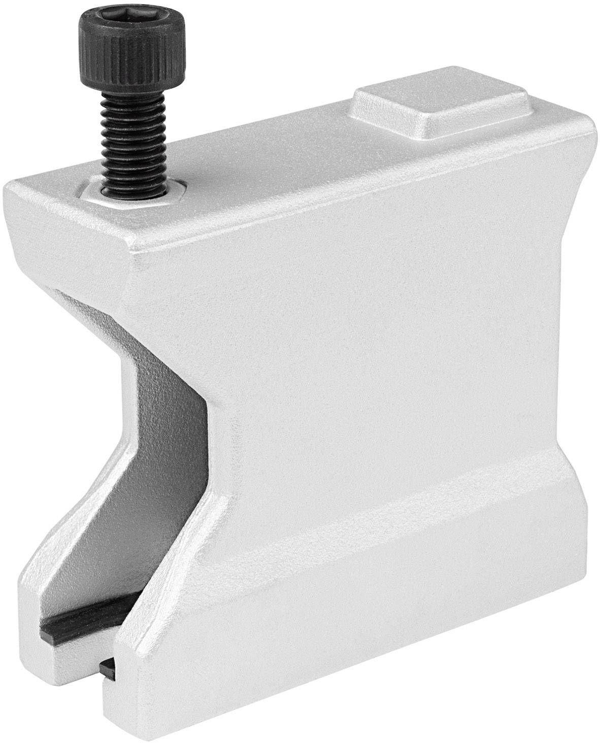 Dispositivo di tensionamento metallico con vite di fissaggio. Adatto per un ancoraggio stabile di materiali in officine o applicazioni industriali.