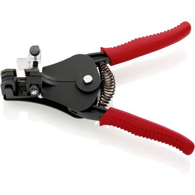 Pinza spelacavi con impugnature rosse e corpo nero, idonea per spelare cavi di diverse dimensioni nell'ambito artigianale.