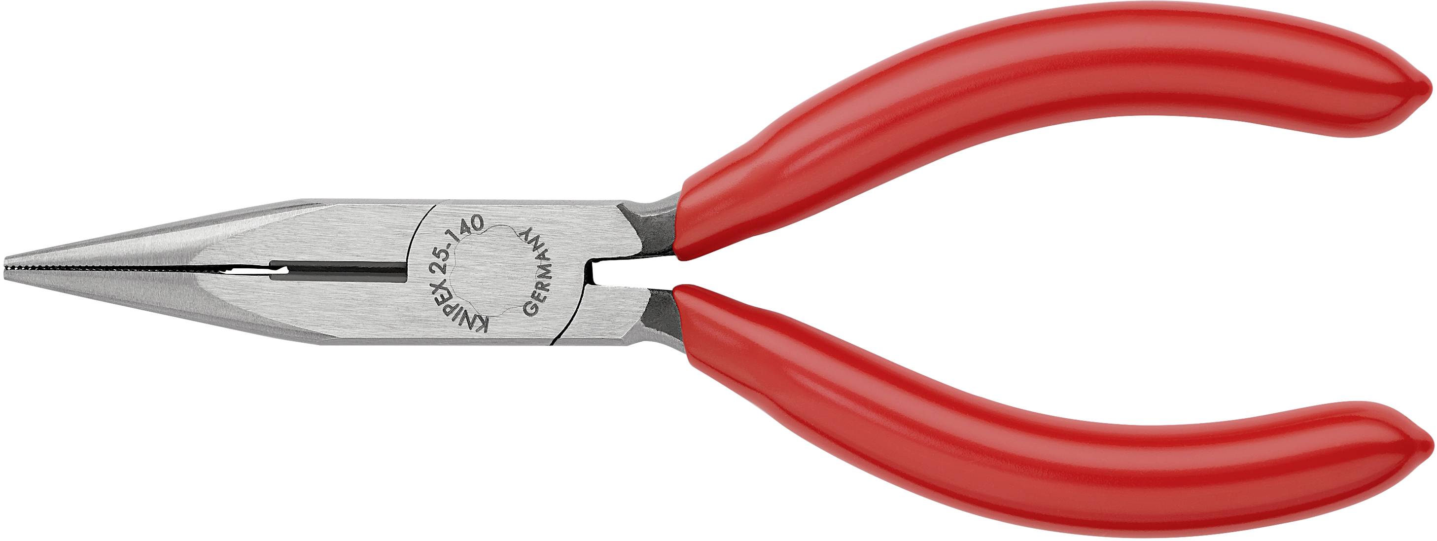 Una pinza a punta rossa con scritta '2.5 - 40'. Utilizzata nell'artigianato o nell'elettronica per afferrare e tagliare con precisione.