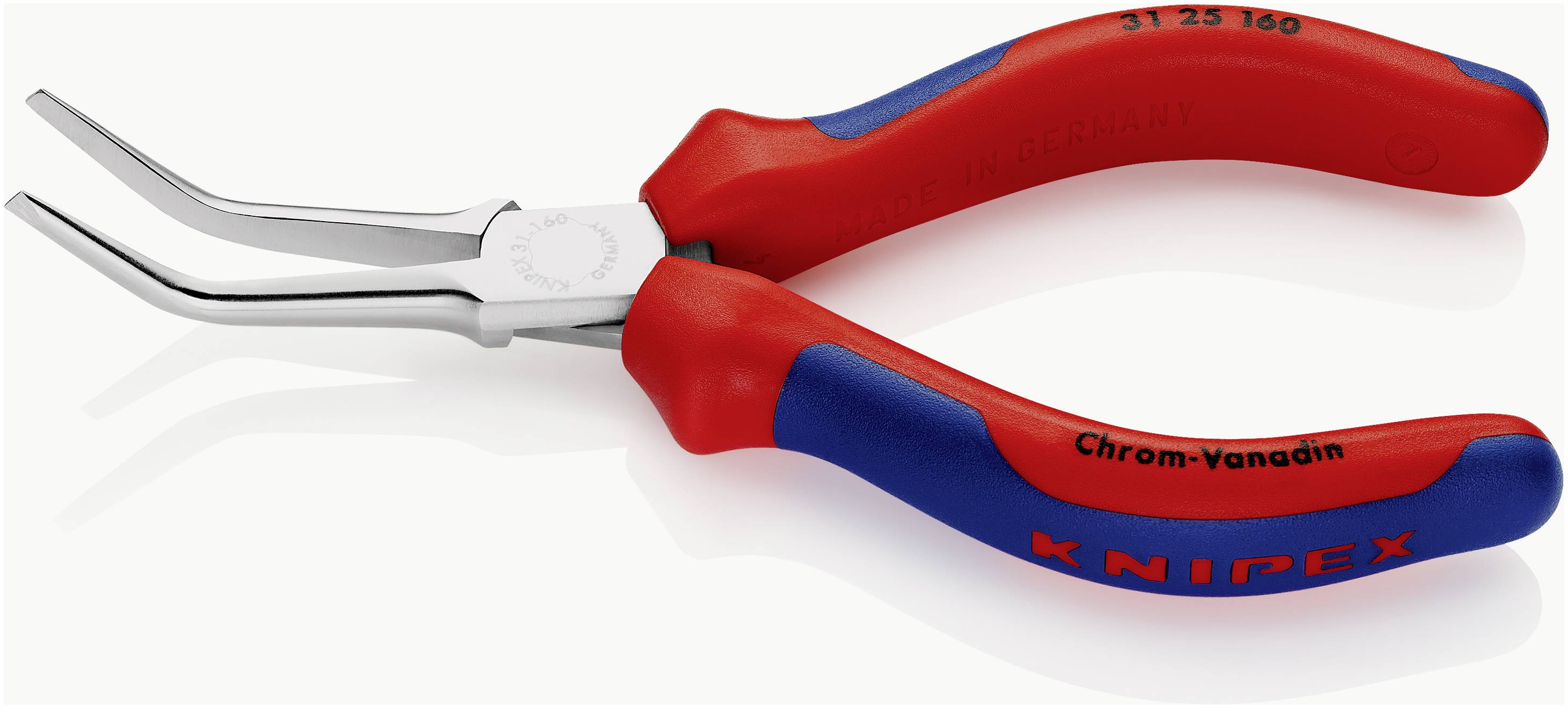 Pinza 'KNIPEX' con impugnatura rossa e blu, in cromo-vanadio. Utensile con ganasce curve.