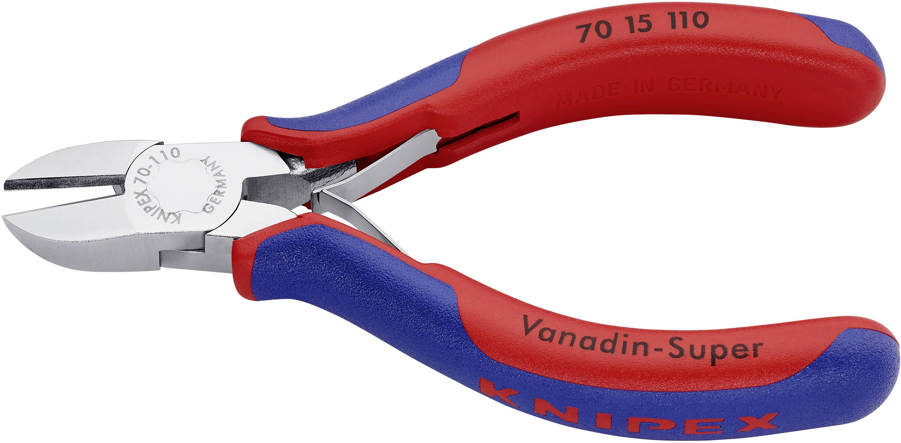 Pinze con manici rossi e blu, scritta 'Knipex', lunghezza 110 mm, made in Germany, acciaio Vanadin-Super.