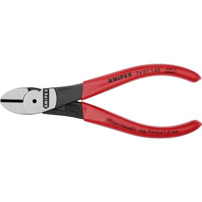 Una tronchese Knipex rossa con la scritta 'Chrom-Vanadin cap. Piano ø 1,5 mm' e 'Made in Germany', adatta al taglio.
