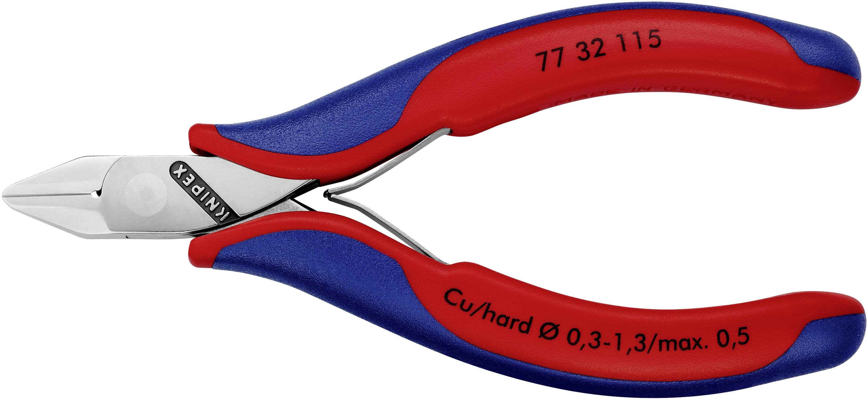 Tronchesi rosse e blu con punte in metallo, idonee per il taglio di fili in rame/fili duri con diametri compresi tra 0,3-1,3 mm.
