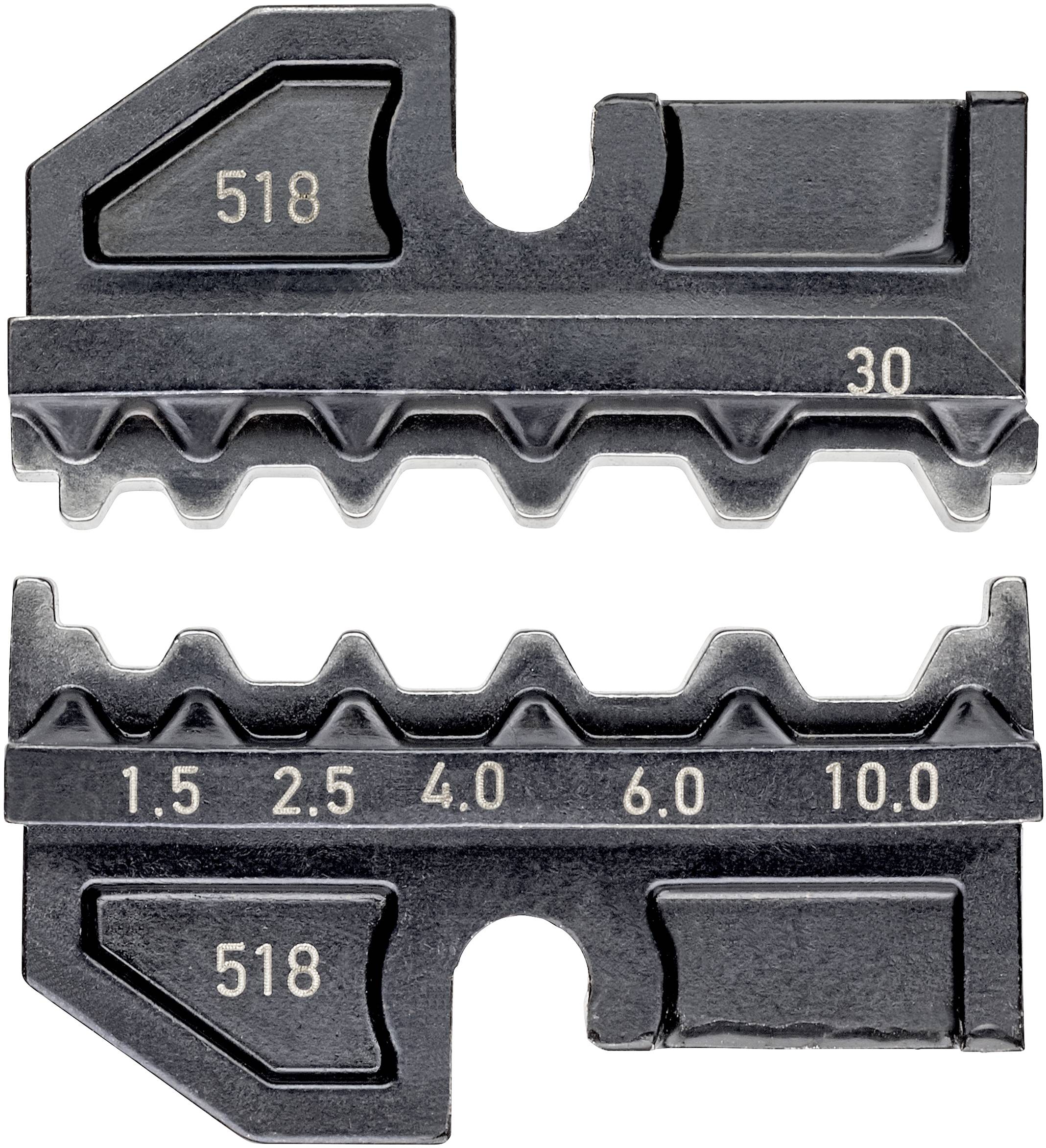 Due maschere di regolazione nere con denti e marcature. In alto: numero 30, in basso: serie di numeri 1.5, 2.5, 4.0, 6.0, 10.0.