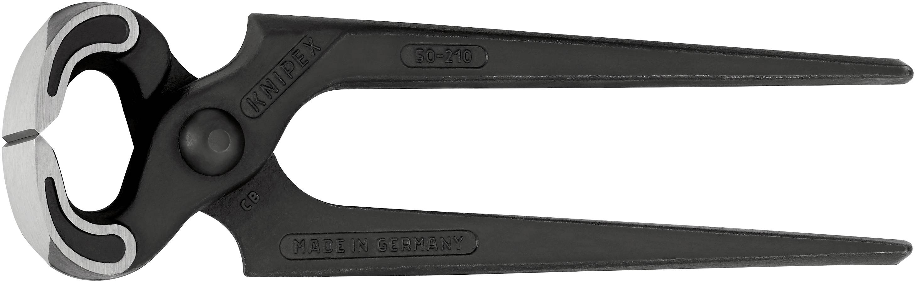 Una pinza a becchi lunghi di colore nero metallizzato, con manici estesi e ganasce lucenti. Viene utilizzata per estrarre o tagliare chiodi.