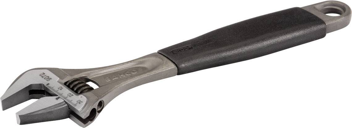 Chiave inglese regolabile con impugnatura gommata, metallo argentato, di grandi dimensioni.