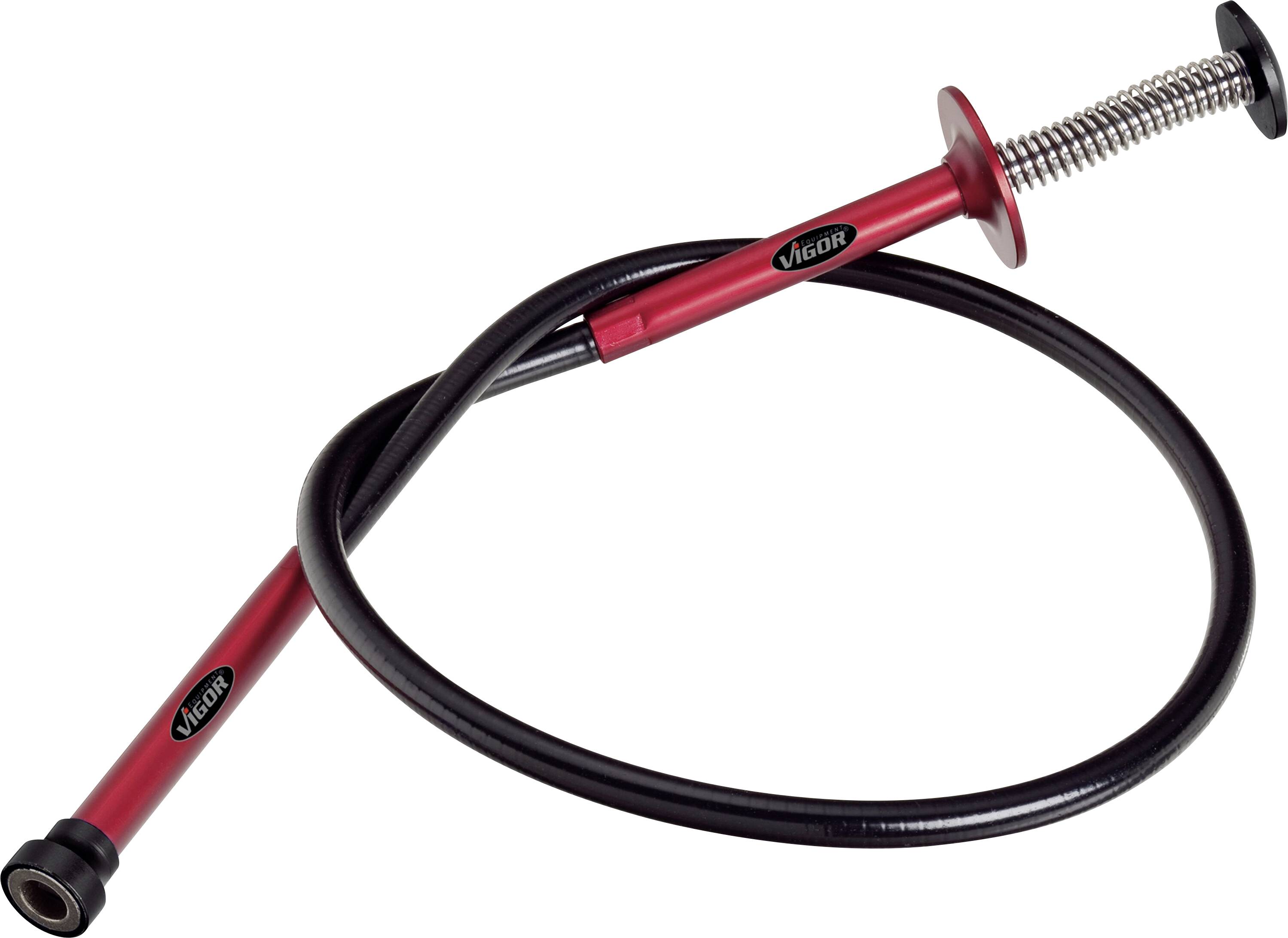 Utensile rosso con manico flessibile nero e meccanismo di presa all'estremità, utilizzato per raggiungere zone difficilmente accessibili.