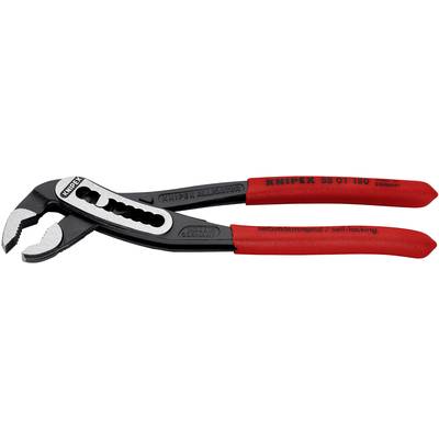 Una pinza per pompa idraulica nera con impugnature rosse, marca 'KNIPEX', modello '86 01 180', con funzione di autobloccaggio.