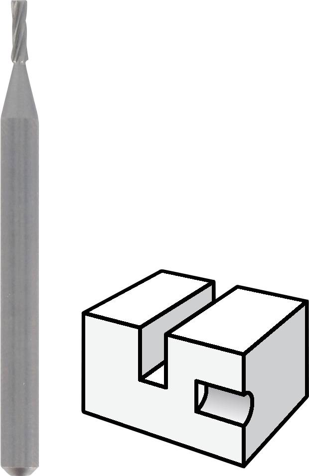 Un fresa e un esempio di un taglio fresato in un blocco, che mostra come l'utensile rimuove precisamente il materiale.