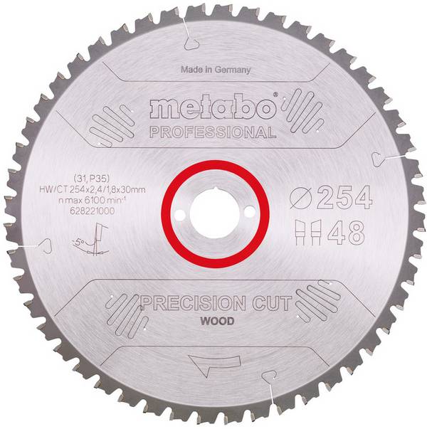 Metabo PRECISION CUT WOOD - PROFESSIONAL 628221000 Lama circolare in metallo duro 254 x 30 x 1.8 mm Numero di denti: 48 1 pz.