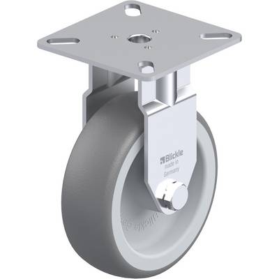 Ruota di guida industriale in metallo con ruota grigia. Testo sulla ruota: 'Blickle made in Germany'.