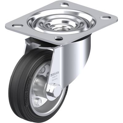 Ruota di direzione singola in metallo con ruota nera e piastra di fissaggio. Adatta per mobili o dispositivi con carico leggero o medio.