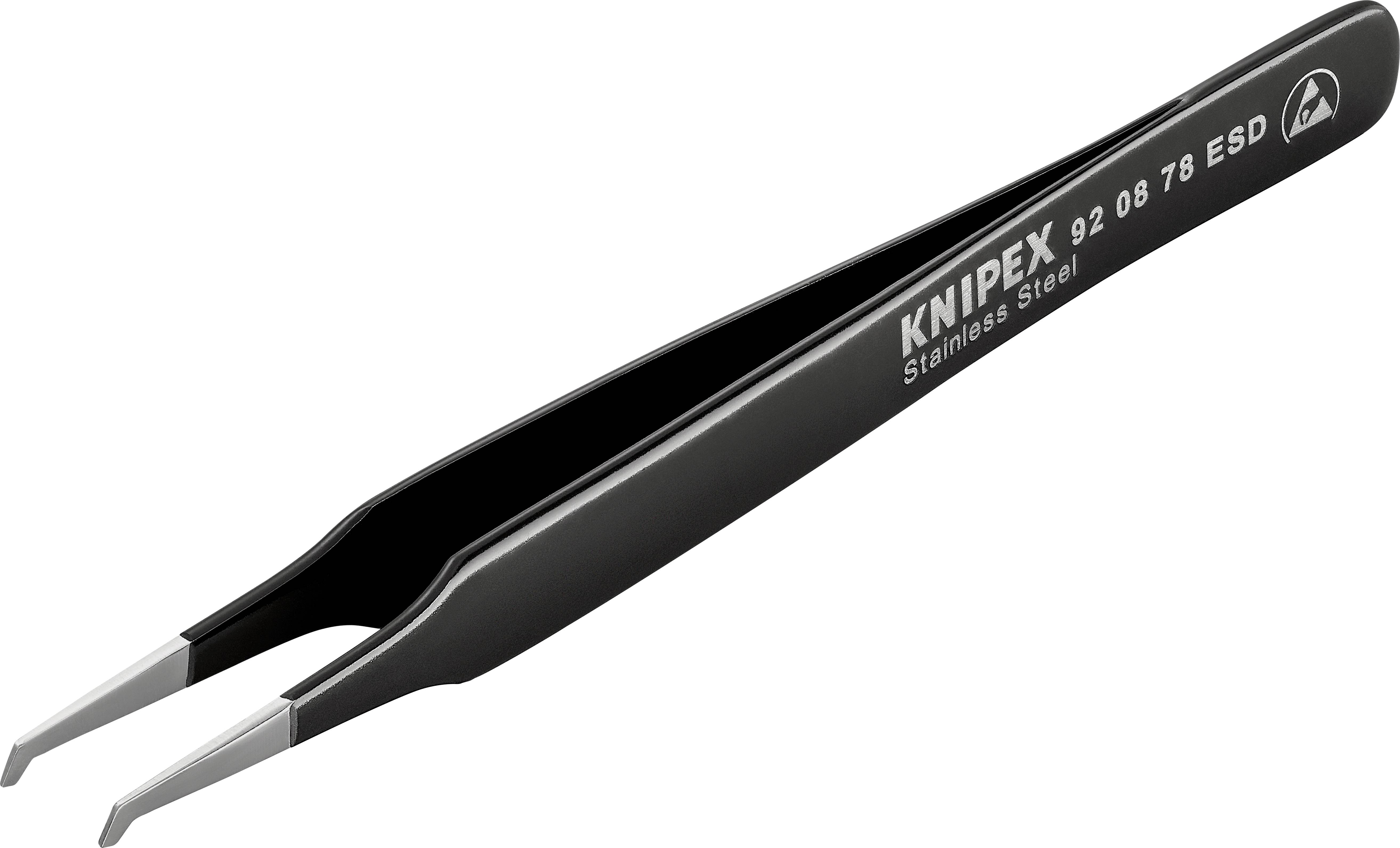 'Pinzetta KNIPEX in acciaio inossidabile, 92 08 78 ESD, nero, adatta per lavori di precisione con punte sottili.'