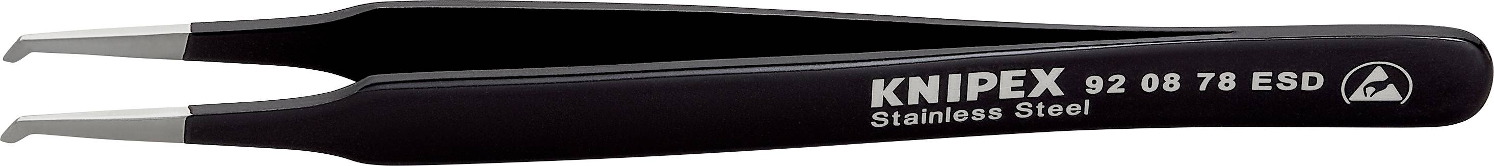 Pinzetta nera in acciaio inossidabile del marchio Knipex, modello 92 08 78 ESD, con punta fine, adatta per componenti elettronici sensibili.