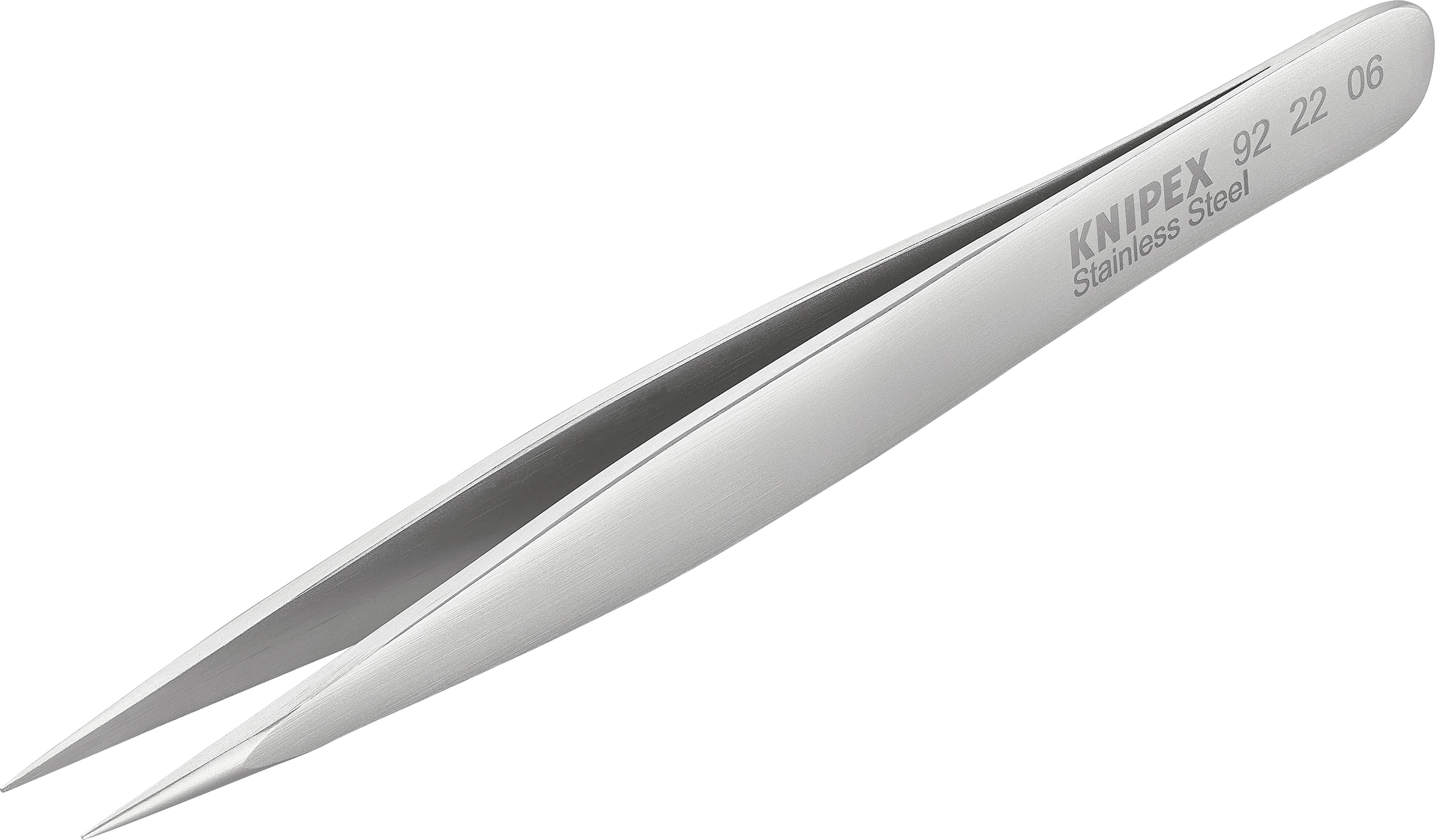 Una pinzetta d'argento in acciaio inossidabile con la scritta 'Knipex Stainless Steel 92 22 06'.