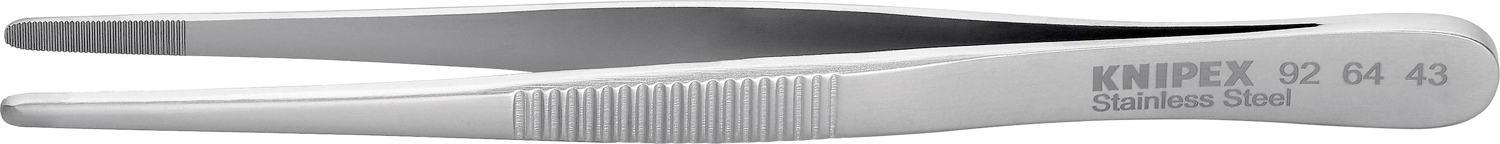 Pinzetta metallica con impugnatura zigrinata, con incisione 'KNIPEX Stainless Steel', adatta per lavori di precisione.