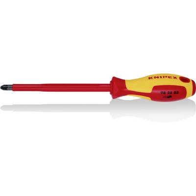 Un cacciavite isolato con impugnatura rossa e gialla, contrassegnato 'Knipex', adatto per lavori su dispositivi elettrici.