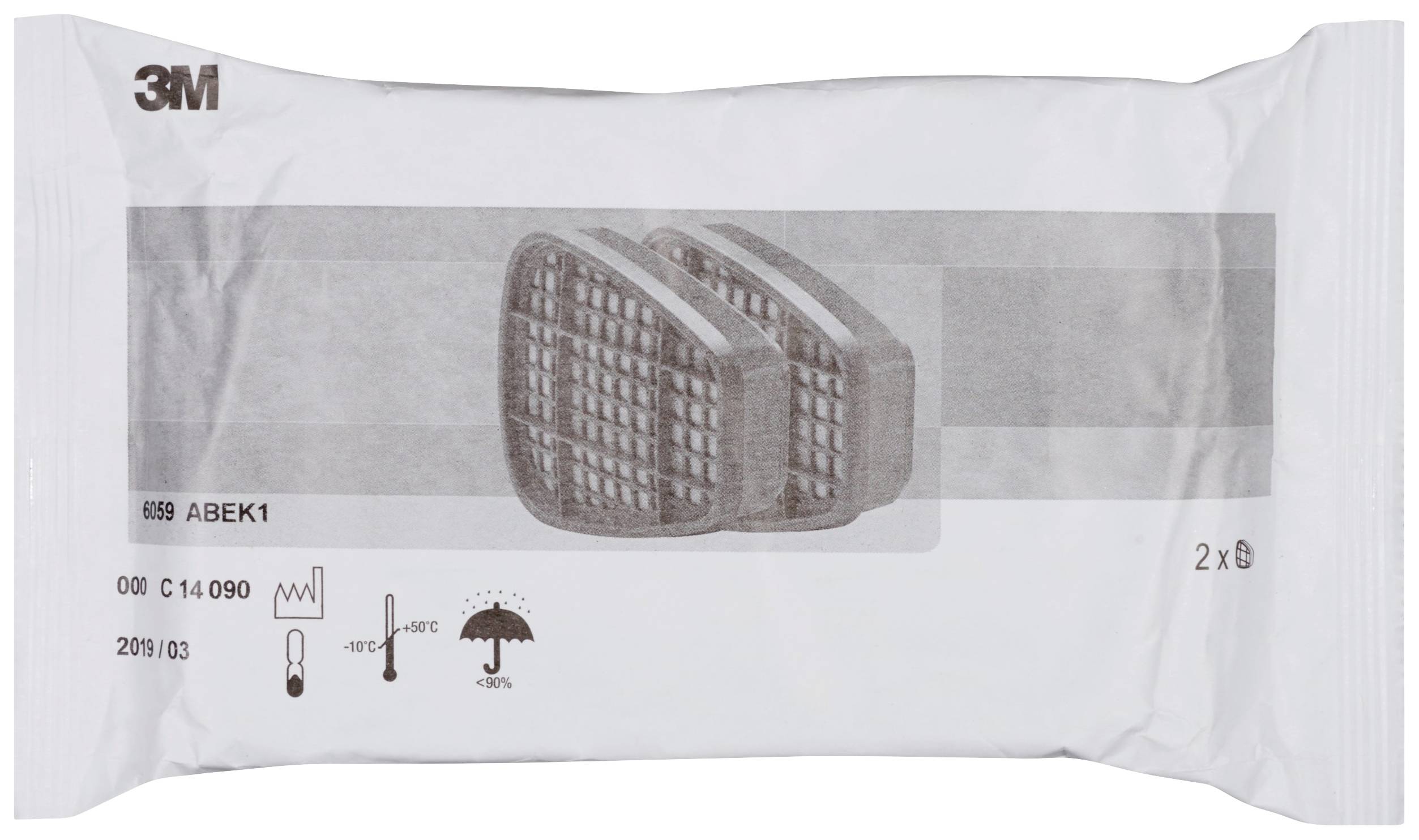 Confezione 3M con due filtri per respirazione intercambiabili. Adatti per vapori chimici e gas organici a temperature comprese tra -40°C e +50°C.