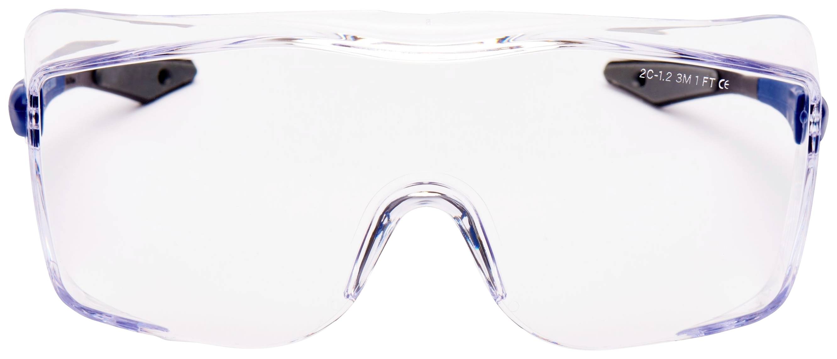 Occhiali protettivi con montatura trasparente in plastica e lenti chiare, che proteggono gli occhi da schizzi e polvere. Ideali per lavori di laboratorio.