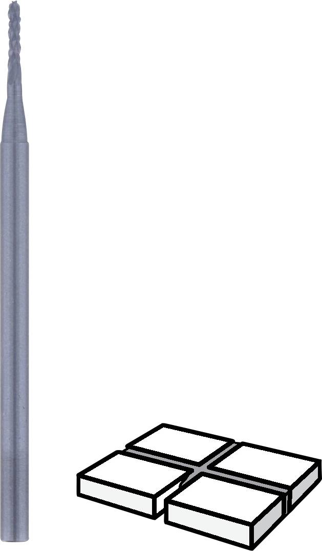Fresa accanto a rappresentazione schematica di quattro lastre metalliche rettangolari.