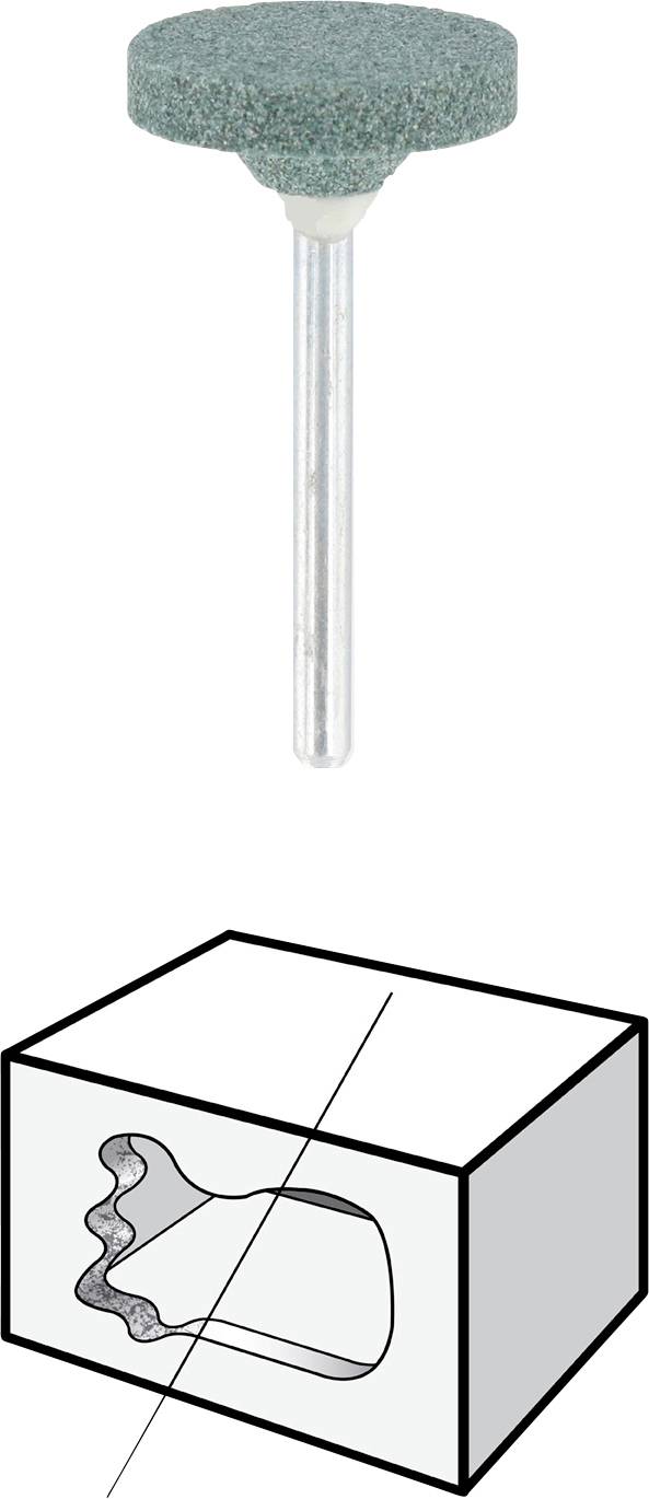 "Asta di rettifica per trapani" sopra un diagramma che mostra la forma e l'area di applicazione dello strumento in un pezzo lavorato.