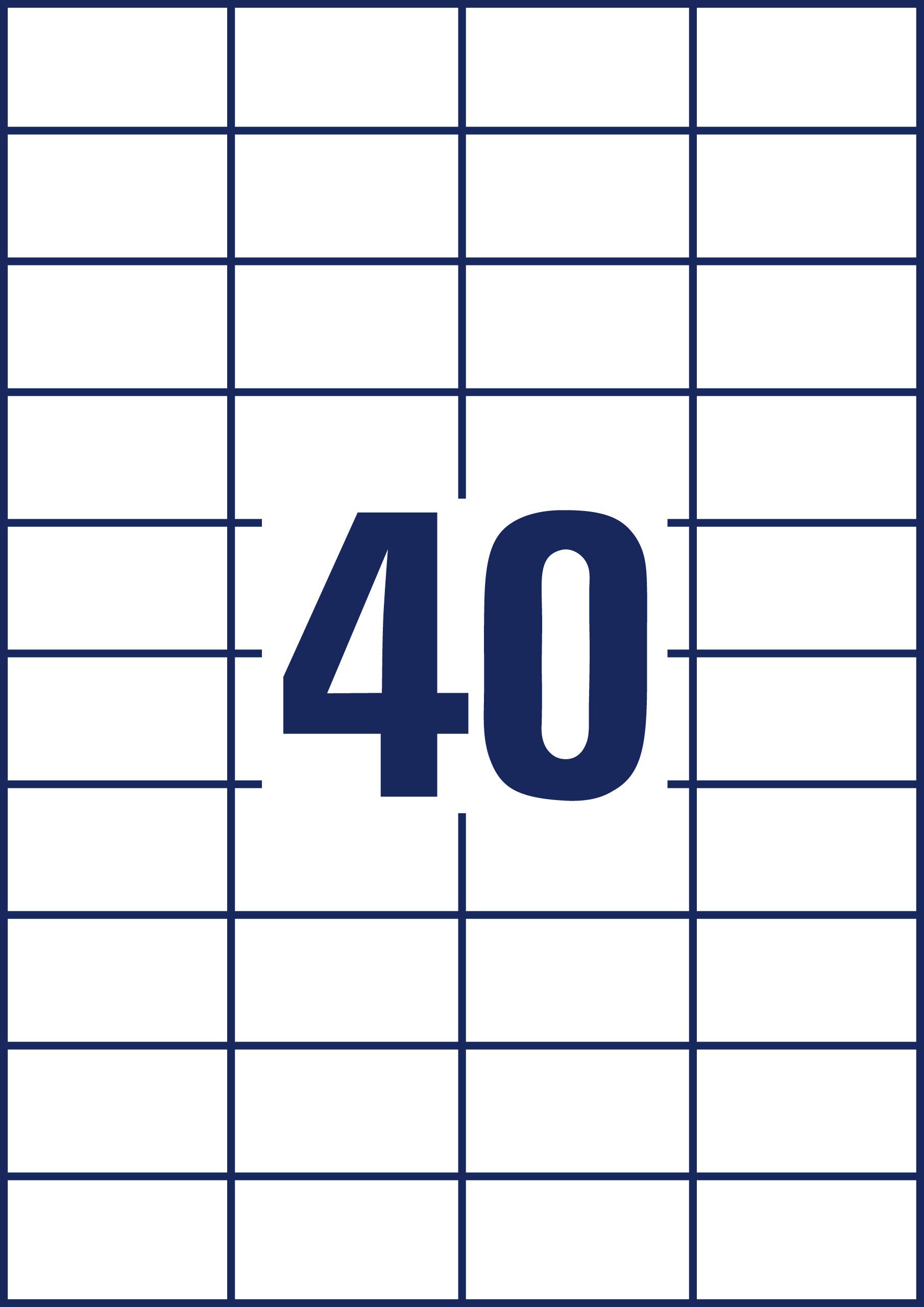 Numero '40' al centro di una griglia rettangolare con linee blu.
