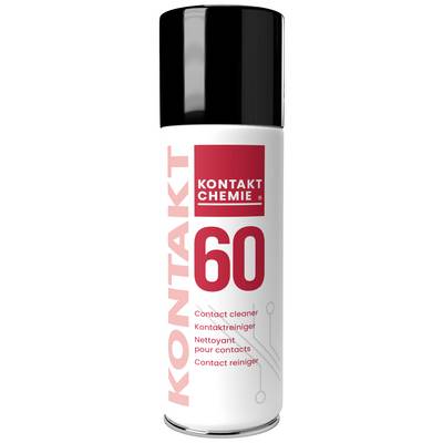 Una bomboletta spray 'Kontakt 60' della Kontakt Chemie, con etichetta rossa. È un detergente per contatti elettronici.