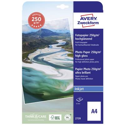 Confezione di carta fotografica lucida per stampanti inkjet Avery Zweckform, 250 g/m², formato A4, 50 fogli.