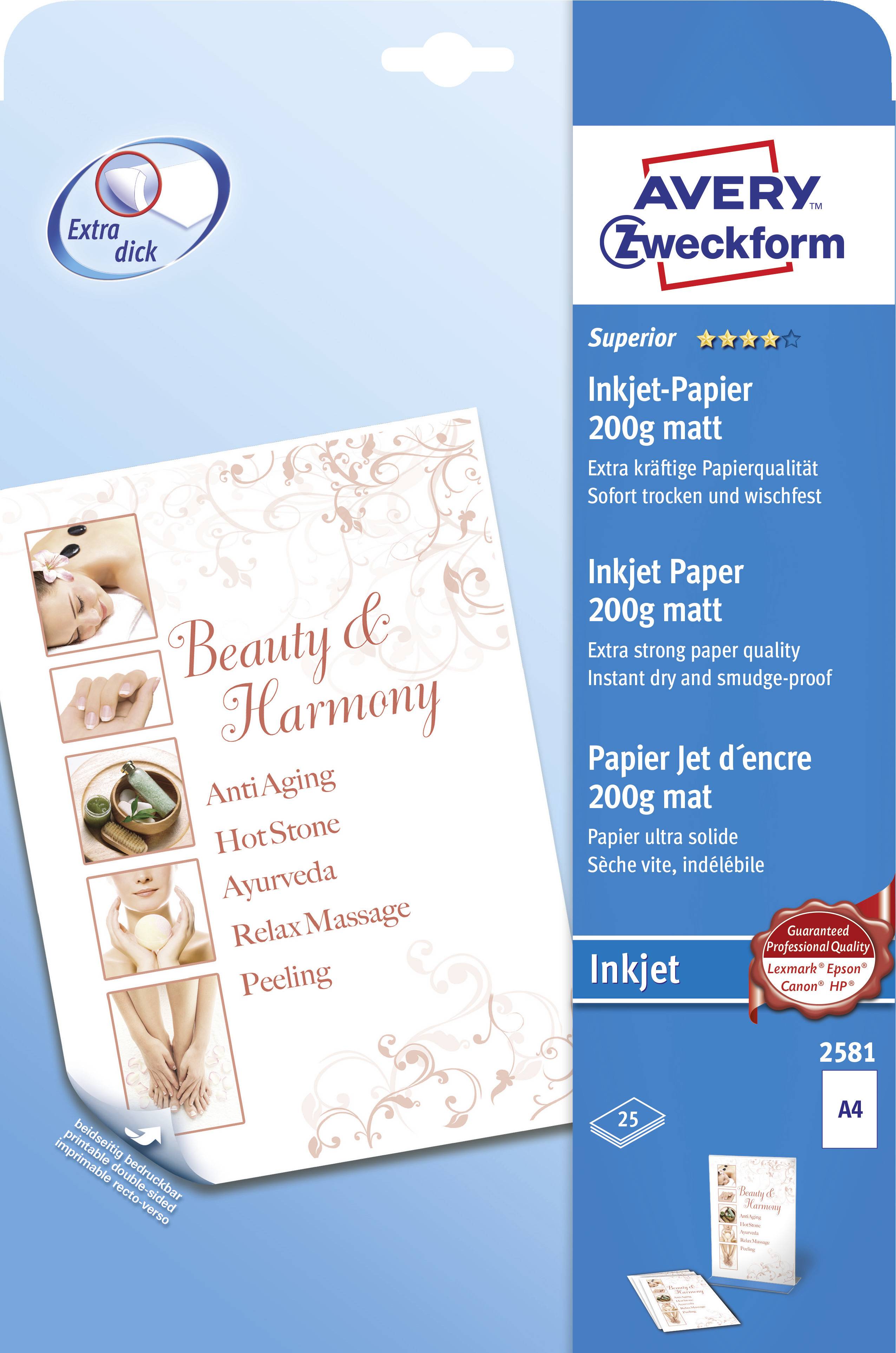 Avery-Zweckform Superior Inkjet Paper 2581 Carta per stampante a getto d'inchiostro DIN A4 200 g/m² 25 Foglio Bianco
