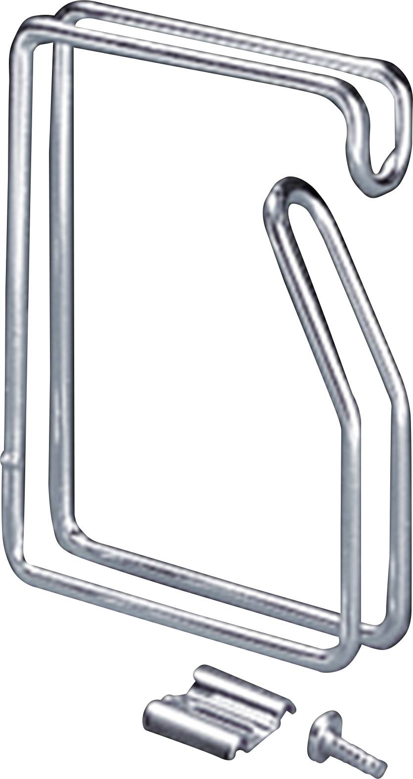 Portaborraccia metallico per bicicletta con vite e supporto su sfondo bianco.