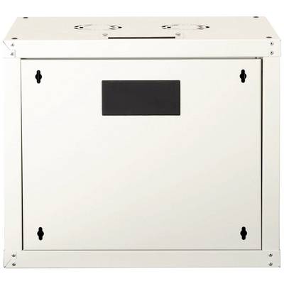 Un quadro elettrico rettangolare bianco con un'apertura nera al centro. In ogni angolo sono presenti punti di fissaggio.