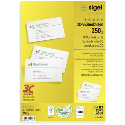 Scatola di cartone con 3C-biglietti da visita, 250 g/m². Contiene 10 fogli da 10 carte. Adatto per Inkjet e Laser. Marca: Sigel.