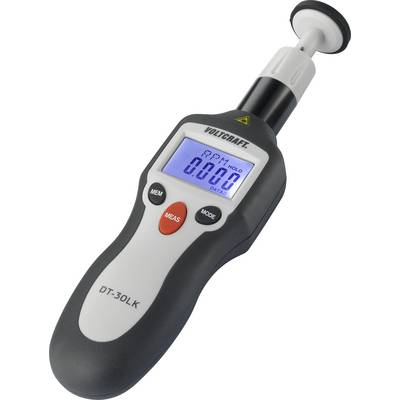 Un tachimetro manuale VOLTCRAFT con display LCD, che indica '0.000 giri/min'. Strumento per la misurazione delle velocità di rotazione.