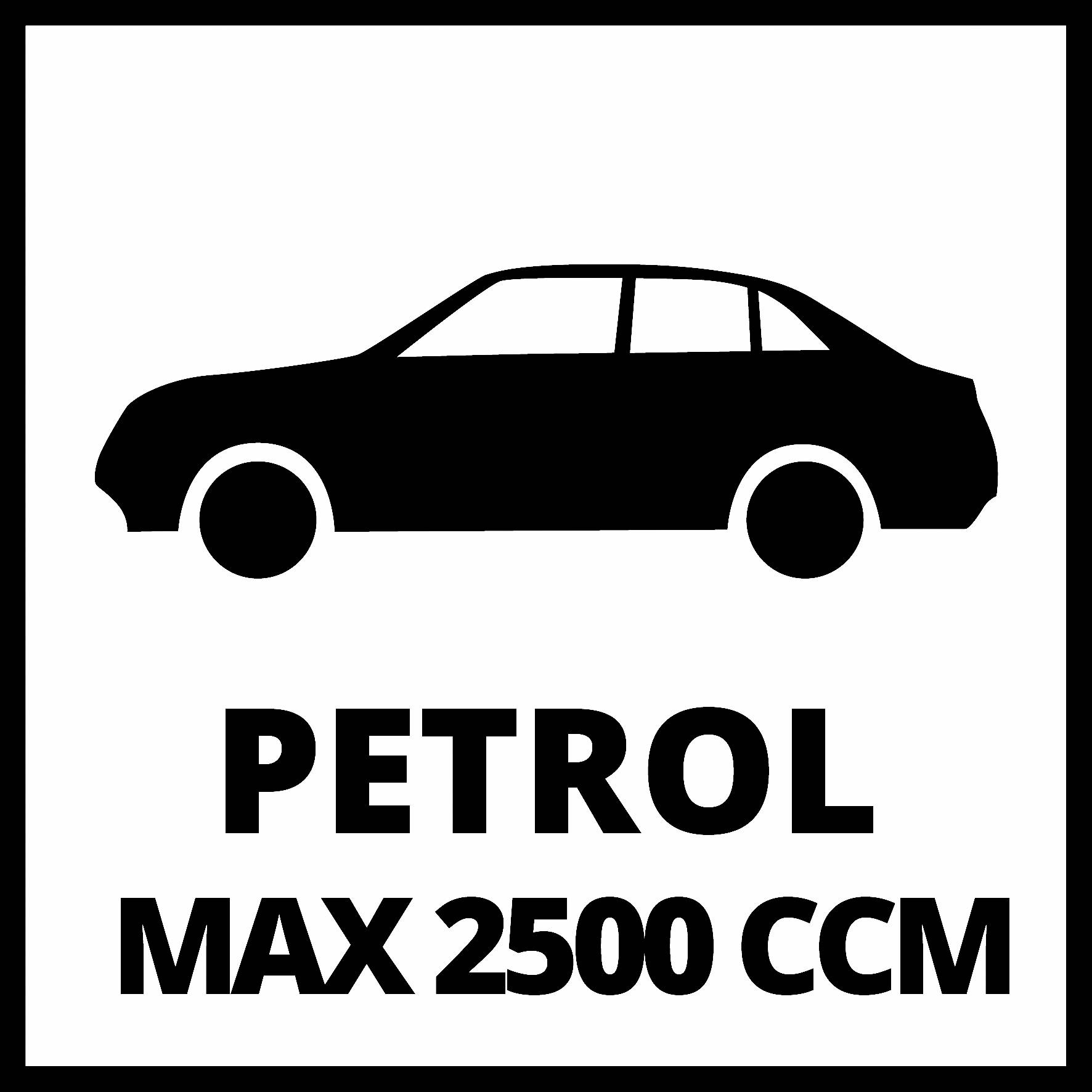 Il segno mostra un simbolo di automobile con la scritta "PETROL MAX 2500 CCM".