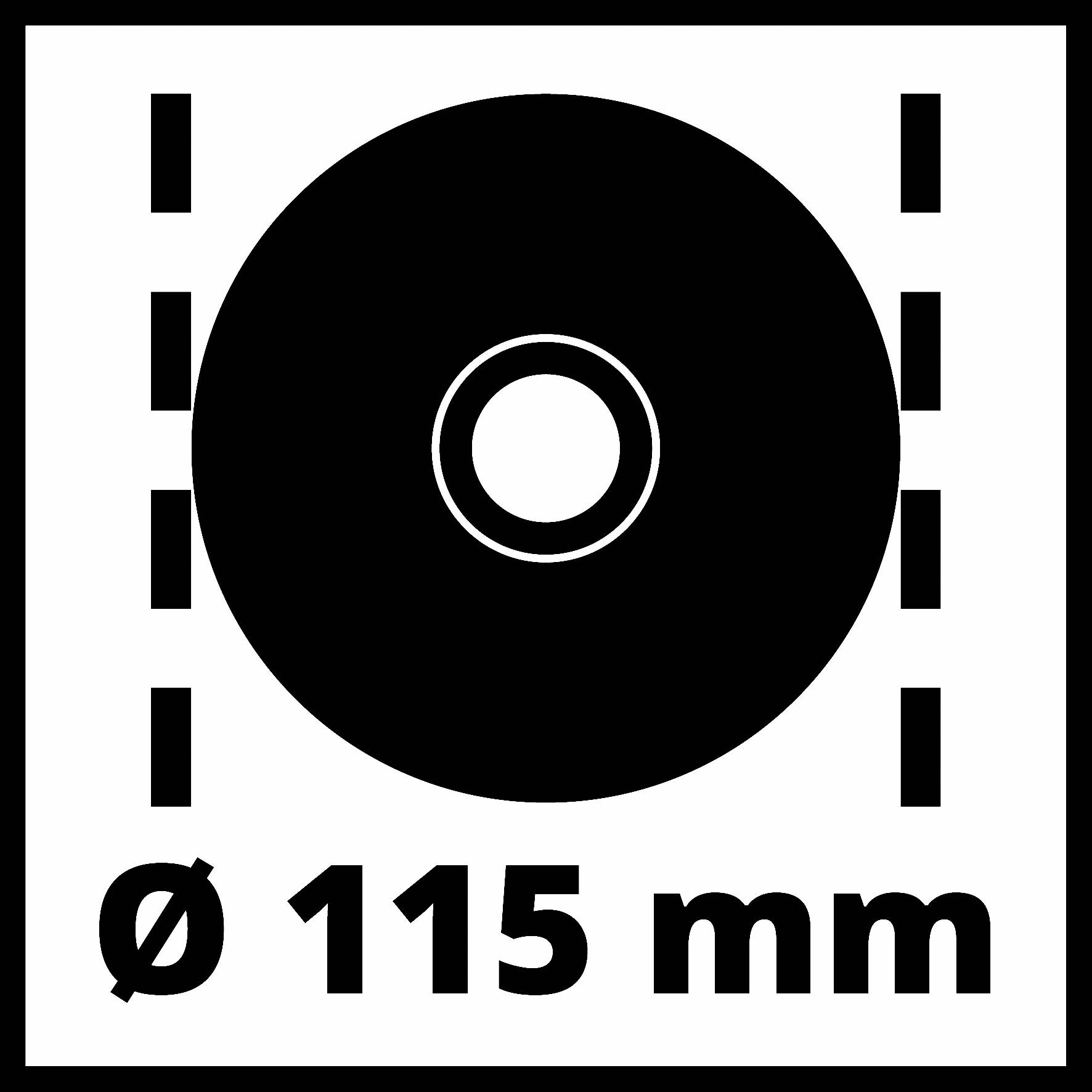 Ø 115 mm in un cerchio nero con linee tratteggiate. Il simbolo indica un oggetto rotondo con diametro di 115 mm.