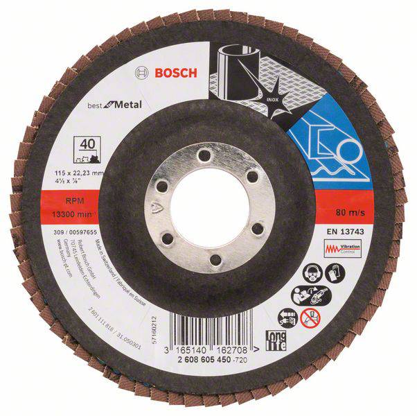 Bosch 2608605450 Bosch Power Tools Disco con falde Diametro 115 mm 1 pz.