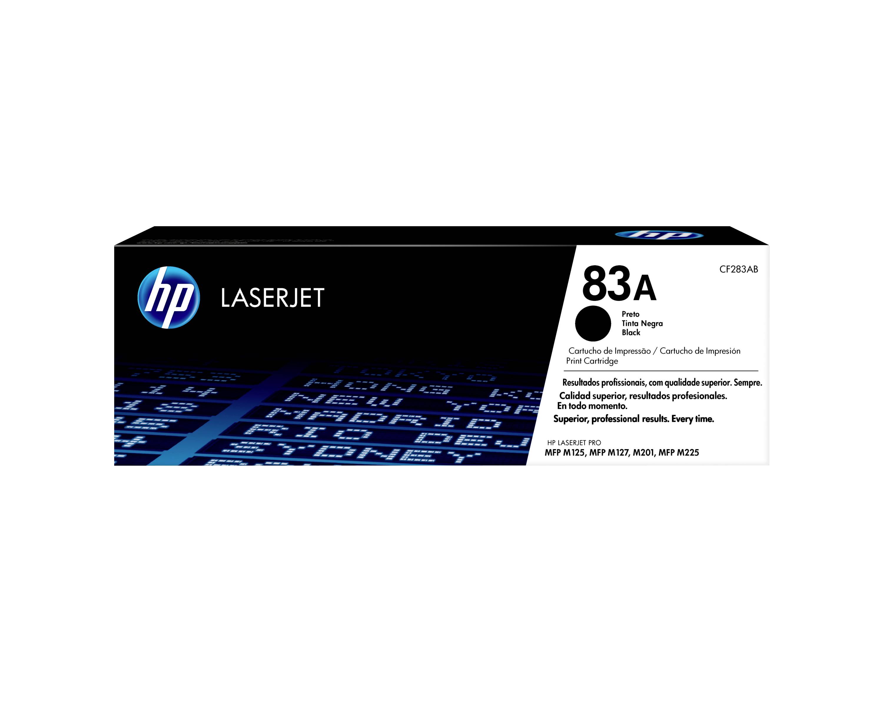 Scatola cartuccia toner nero HP LaserJet 83A, confezione prodotto per la sostituzione dell'inchiostro della stampante.