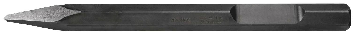 Scalpello a punta in metallo con punta affilata a sinistra e codolo rettangolare. Utensile per la lavorazione di pietra o metallo.