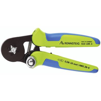 Attrezzo di crimpaggio del marchio Rennsteig, verde-blu, idoneo per dimensioni di cavi da 0,08-16 mm² o AWG 28-6.