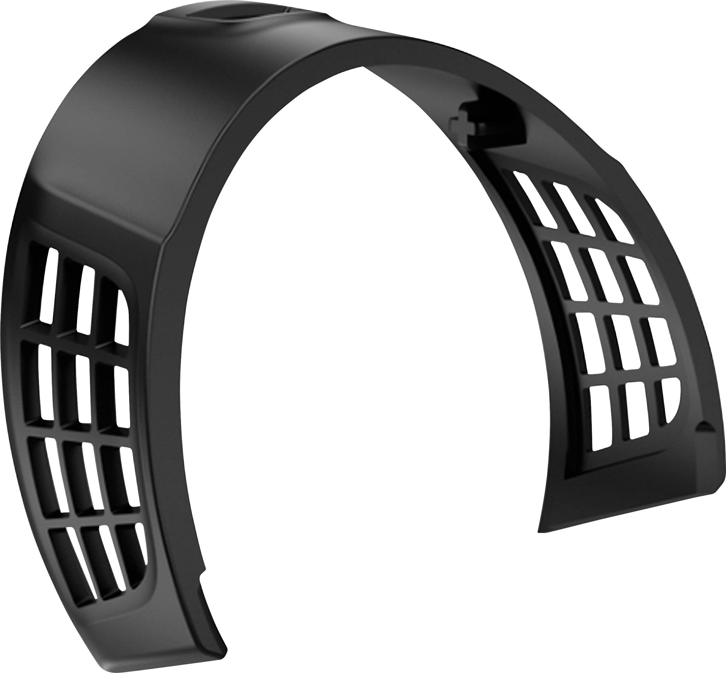 Braccialetto nero in plastica con design a griglia aperta sui lati, che offre un aspetto ben ventilato.
