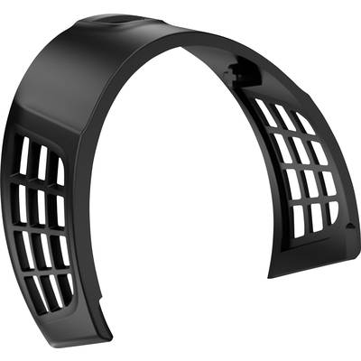 Braccialetto nero in plastica con design a griglia aperta sui lati, che offre un aspetto ben ventilato.