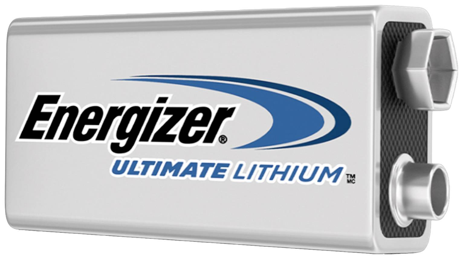Batterie con la scritta 'Energizer Ultimate Lithium', forma rettangolare, involucro argentato, logo blu e nero.
