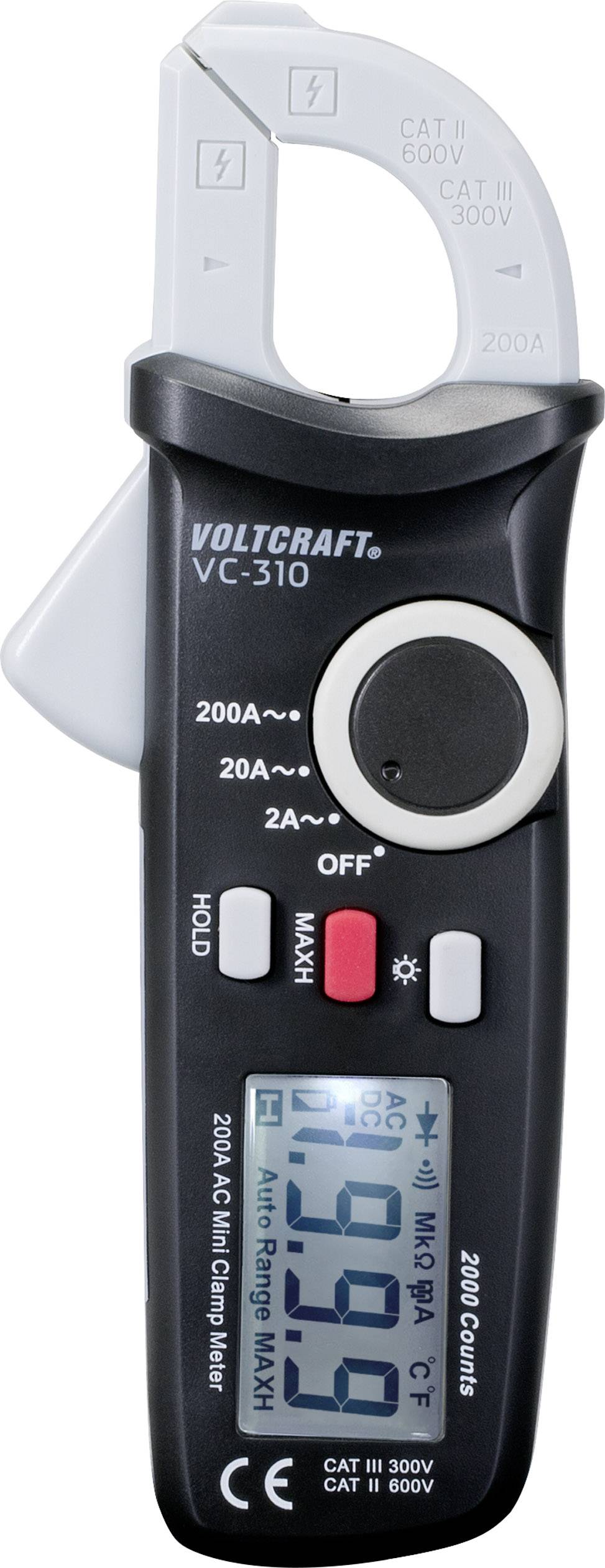 VOLTCRAFT VC-310 Pinza amperometrica digitale CAT II 600 V, CAT III 300 V Display (Counts): 2000