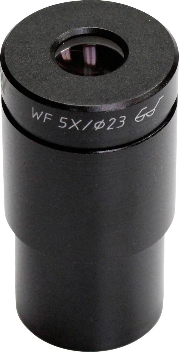 Un oculare nero con la scritta 'WF 5X/⌀23', forma cilindrica, lente ottica visibile sul lato superiore.