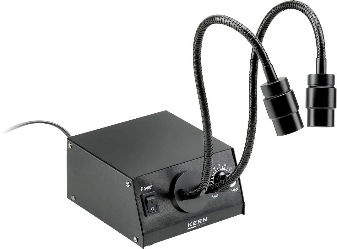 Luce LED a doppio fascio con braccio flessibile, idonea per l'illuminazione mirata in laboratori o per ispezioni ottiche.