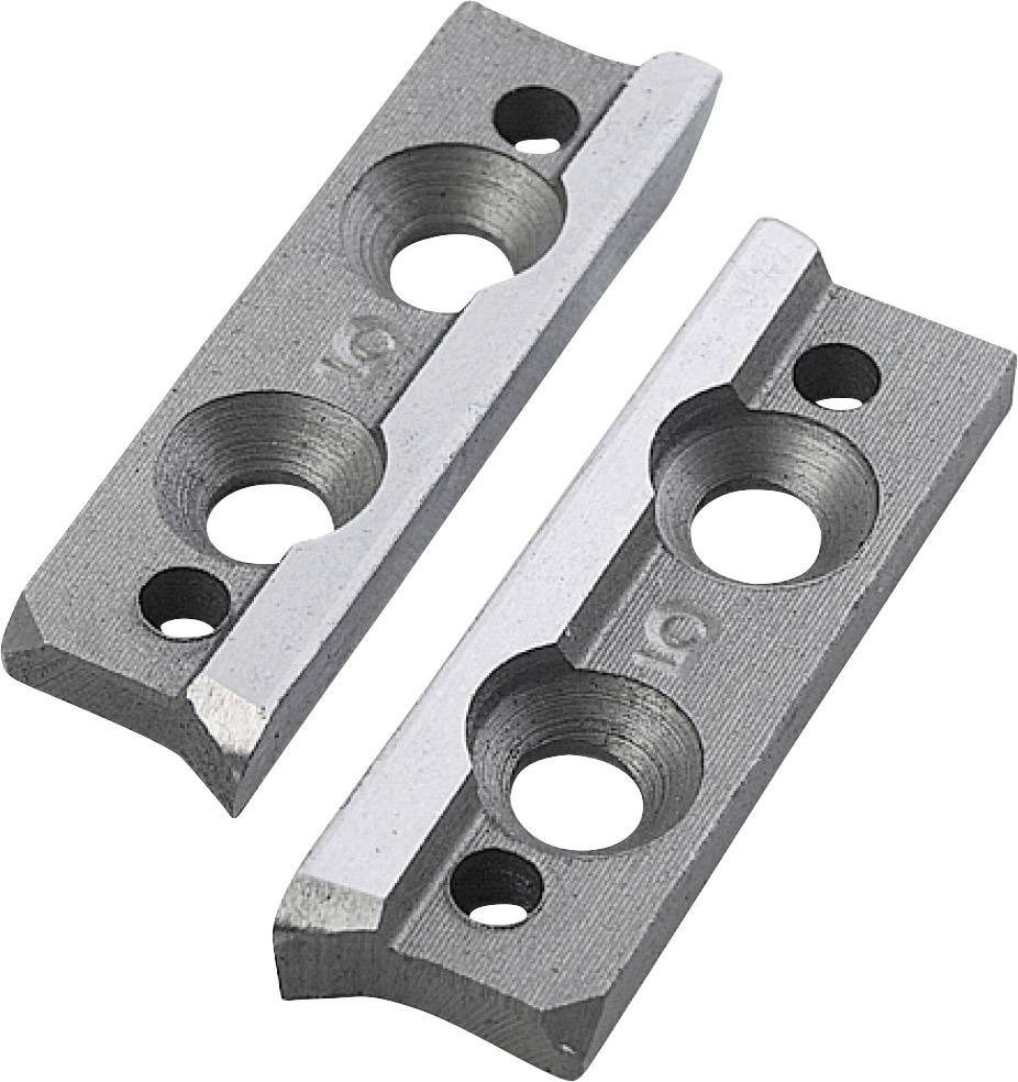 Due componenti metalliche argentate con fori rotondi e bordi smussati giacciono parallelamente su uno sfondo bianco.
