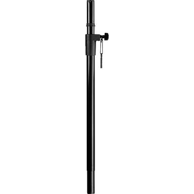 Asta telescopica nera con manopola di regolazione e perno di sicurezza per la regolazione dell'altezza, adatta per supporti per altoparlanti.