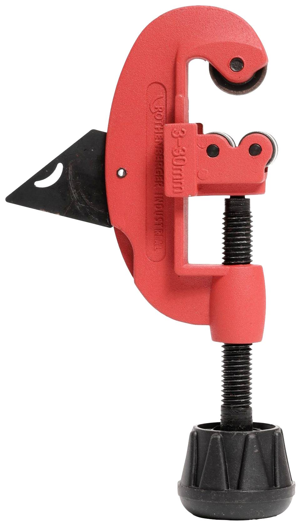 Utensile rosso per taglio tubi con impugnatura nera, idoneo al taglio di tubi con diametro compreso tra 3-50 mm.