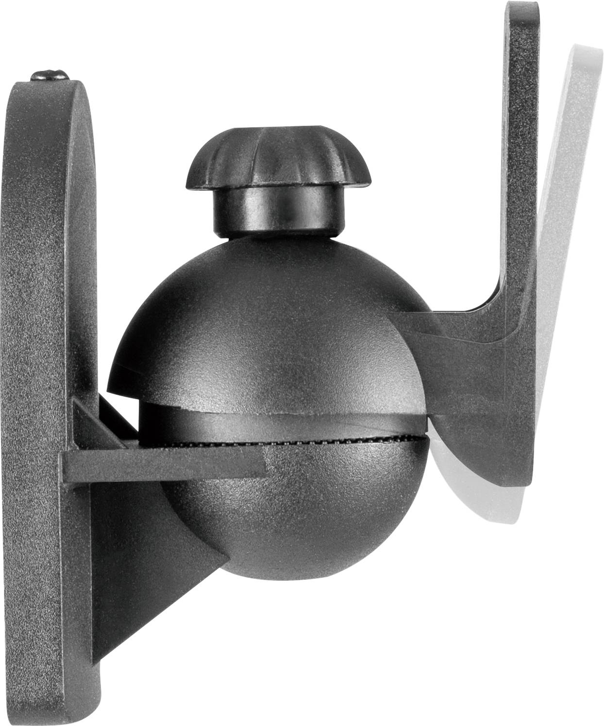 Supporto da parete per altoparlanti, nero, realizzato in materiale robusto, con snodo sferico regolabile per un orientamento ottimale dell'altoparlante.